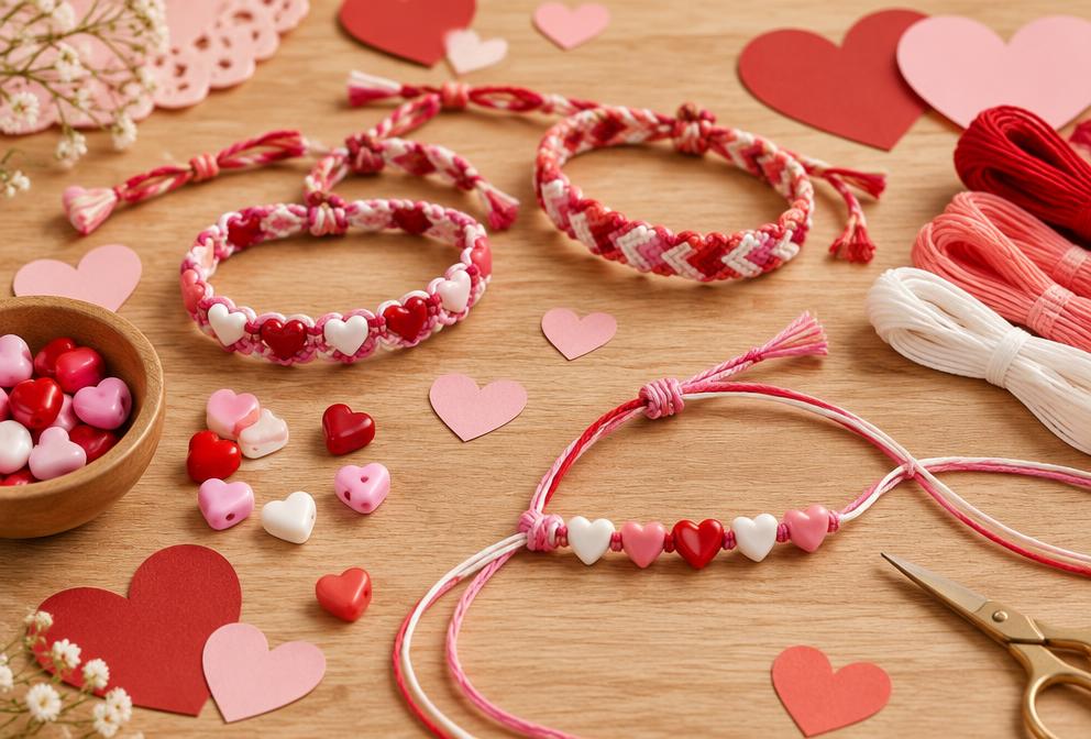 Valentine's Friendship Bracelet Craft activity setup